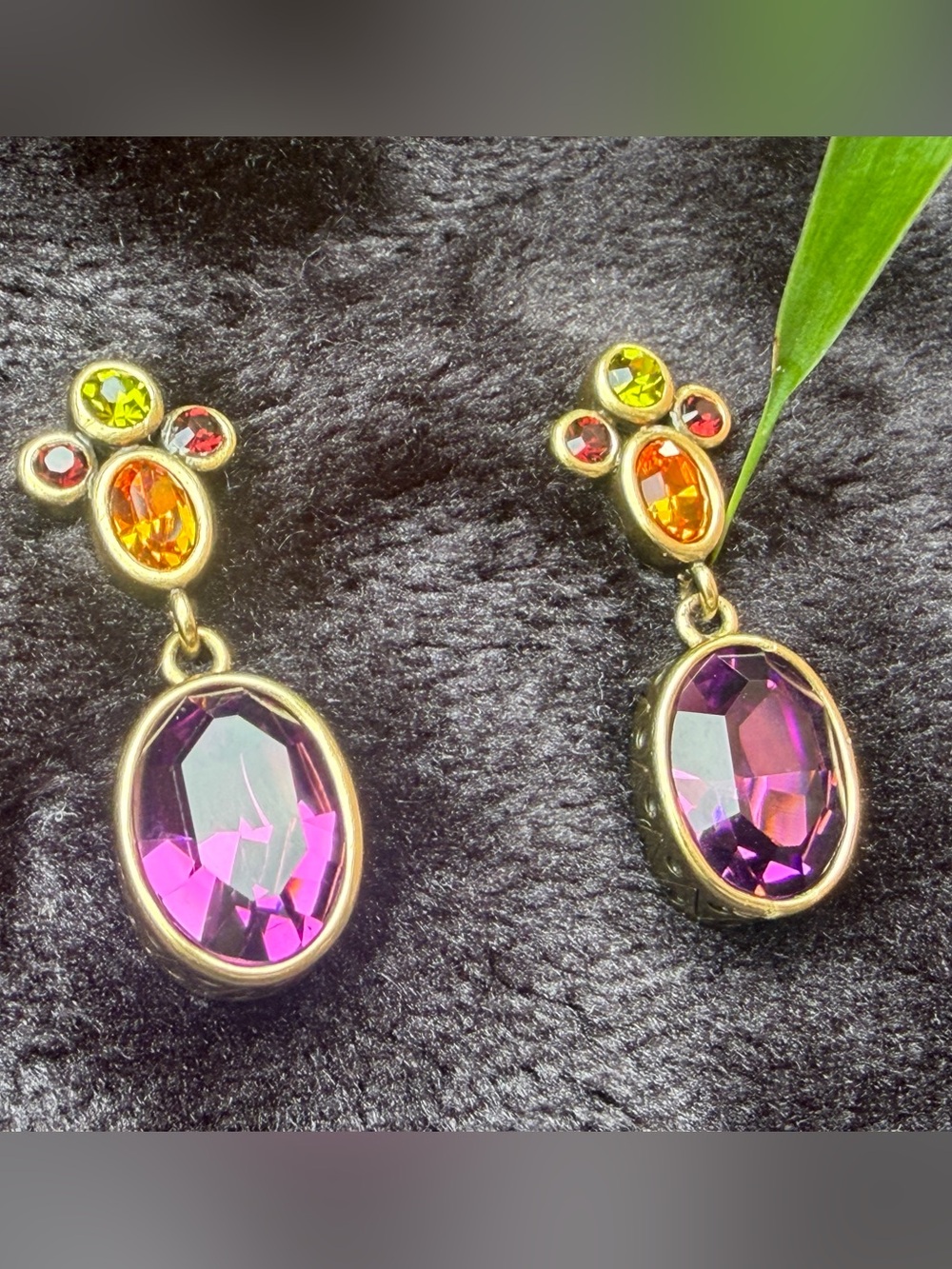 Heidi Daus "Double Play" Crystal Drop Earrings - Purple, Orange and Lime Green - Picture 4 of 6